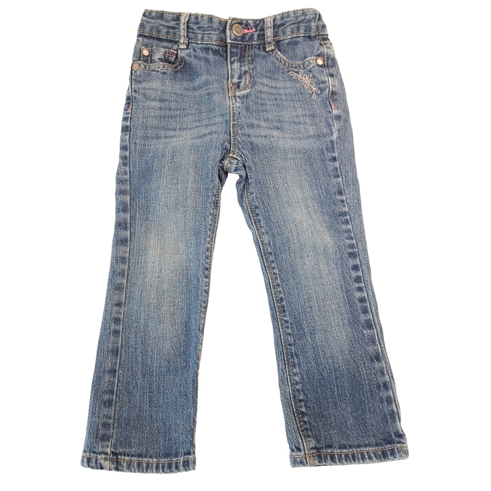 Genuine Kids Oshkosh Baby Girl 24 Months Denim Blue Jeans Embroidered Flower‎